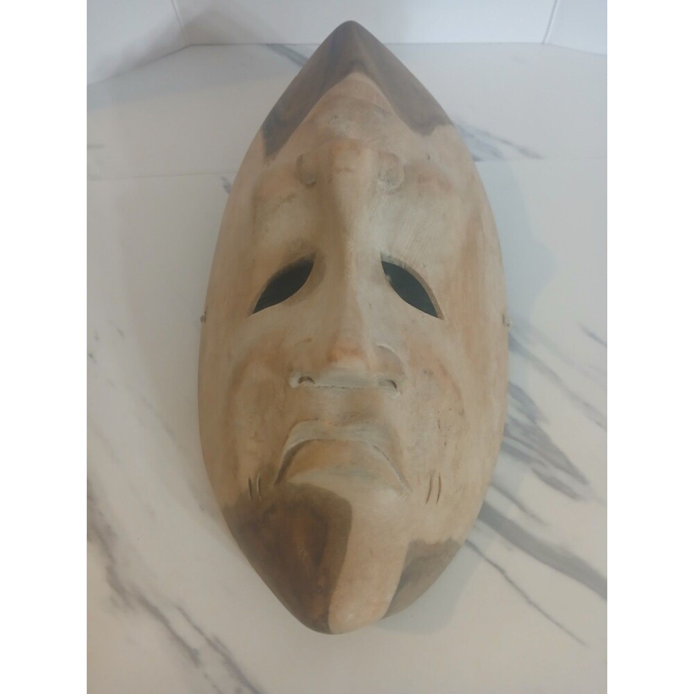 Vintage Carved Two Faced Comedy Tragedy Wooden Mask Light Dark Happy Sad Art